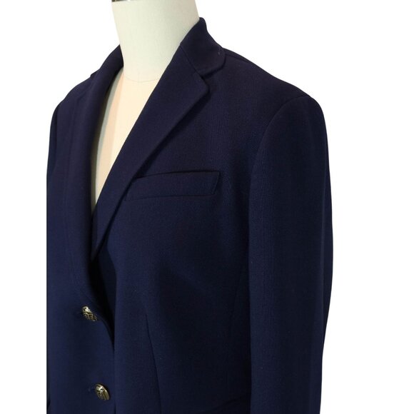 TALBOTS Navy Blue Ponte Knit Ornate Button Blazer Size 8 Nautical Preppy Office - Picture 4 of 9